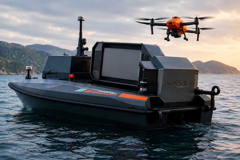 Concept USV with integrated drone deployment box for Search and Rescue operations